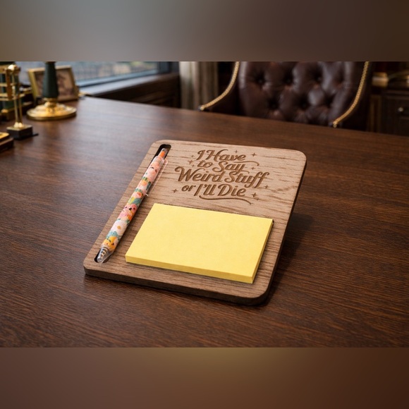 1-Handmade by me Wooden post-it note and pen desk holder with humorous sayings - Picture 3 of 10